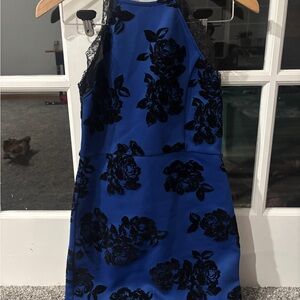 Elegant Blue and Black Floral Dress